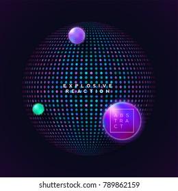 Abstract geometric shape from colorful dots and gradient bubble on dark background for electronic music, festival or club party poster design. 