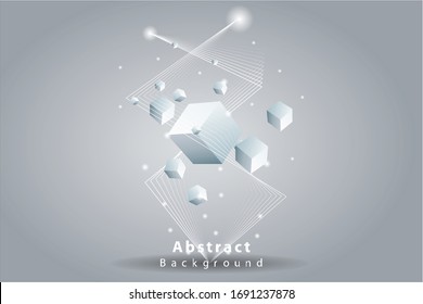 Abstract geometric shape and connection with 3d cubes on the background Vector
