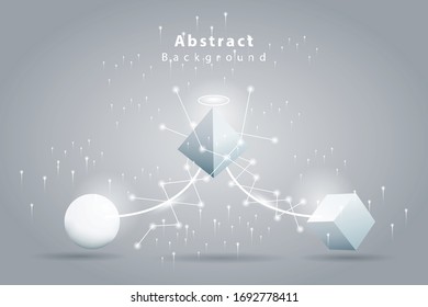Abstract geometric shape and connection with 3d cubes on the background Vector