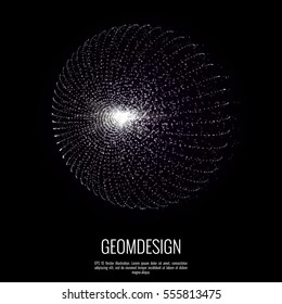 Abstract geometric shape consists of dots. Burst of craft in space designed with particles element.