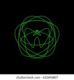 Abstract geometric shape of curved lines. Isolated on black background. Vector outline illustration.