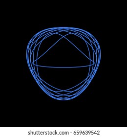 Abstract geometric shape of curved lines. Isolated on black background. Vector outline illustration.