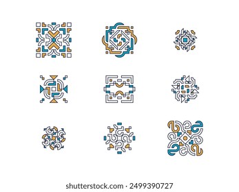 Conjunto de Vector de patrón de diseños de forma geométrica Abstractas. Plantilla de píxeles de icono de logotipo decorativo