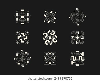 Abstrakte geometrische Form Designs Pettern Vektor-Set. Pixelvorlage für dekoratives Logo-Symbol