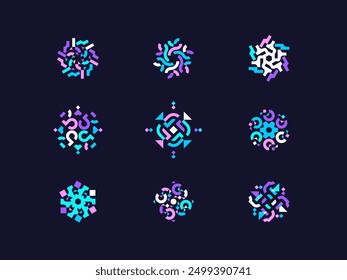 Abstract geometric shape designs pettern vector set. Decorative logo icon pixel template