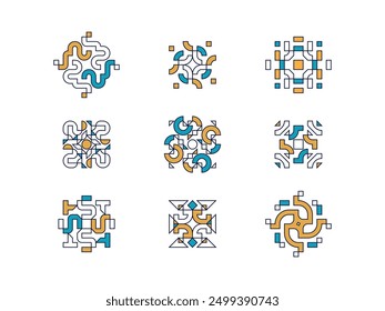 Abstract geometric shape designs pettern vector set. Decorative logo icon pixel template