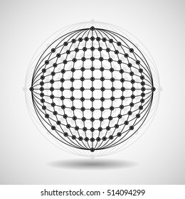 Abstract geometric shape of dots and lines, network connection. Wireframe globe