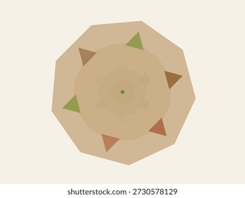 Forma geométrica abstrata com tons terrosos e acentos triangulares vibrantes, design minimalista com uma estética natural e calmante