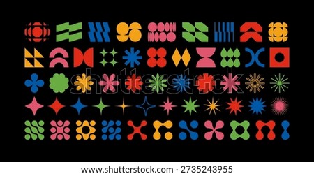 Abstract Geometric Shape Figure Pattern. Vector Modern Emblem Graphic. Brutalist Retro Icon Design Pack.