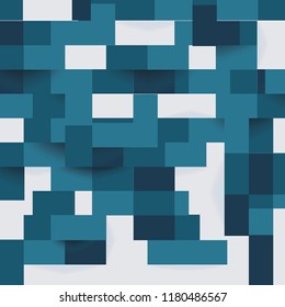 Abstract geometric shape from flat blue elements with shadows, vector background.