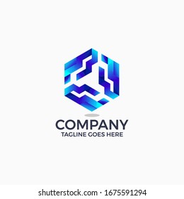 abstract geometric shape gradient color logo design template