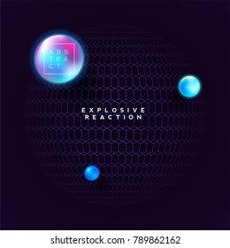 Abstract geometric shape from grid and gradient bubble on dark background for electronic music, festival or club party poster design. 