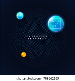 Abstract geometric shape from grid and gradient bubble on dark background for electronic music, festival or club party poster design. 