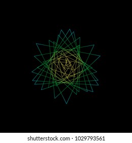 Abstract geometric shape of lines. Isolated on black background. Vector outline illustration.