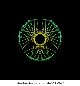 Abstract geometric shape of lines. Isolated on black background. Vector outline illustration.