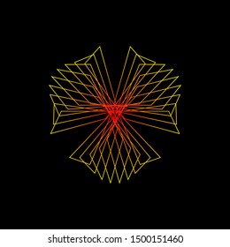 Abstract geometric shape of lines. Isolated on black background. Vector outline illustration.