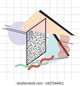 abstract geometric shape, memphis style. rectangle line rhombus object. vector illustration background.