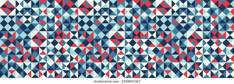 Abstract geometric shape mosaic background. Mosaic seamless illustration. Modern triangles and squares are stylized as Bauhaus figures. Graphic style design elements. Vector illustration