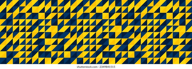 Abstract geometric shape mosaic background. Mosaic seamless illustration. Modern triangles and squares are stylized as Bauhaus figures. Graphic style design elements in yellow blue colors.