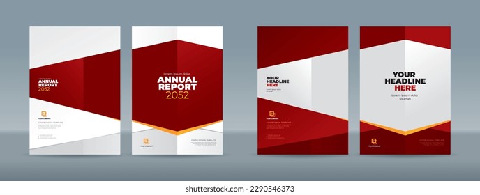 Abstract geometric shape on dark red and white color background - A4 size book cover front and back side template set for annual report, magazine, booklet, proposal, portfolio, brochure, poster
