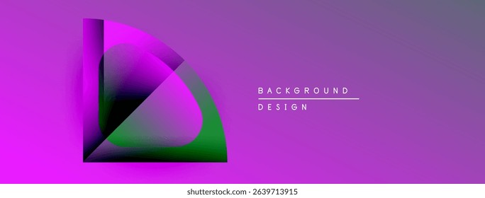 Abstract geometric shape over vibrant purple gradient. Text reads background design. Minimalist composition, modern aesthetic.