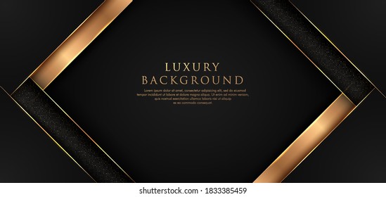 Abstract geometric shape  overlapping on black background with glitter and golden lines glowing dots golden combinations. Luxury and elegant design. Vector illustration