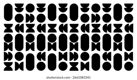 Abstract Geometric Shape Pattern in Minimalist Black Silhouette Style. Vector illustration isolated on clear background.