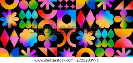 Abstract Geometric Shape Pattern. Modern Bauhaus Gradient Figure Background. Circle Shape Graphic Figures. Brutalist Vector Bg with Geometry and Gradation
