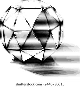 Abstract geometric shape resembling a polyhedron with striped texture.