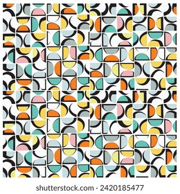 Abstract geometric shape retro base print placement, seamless print vector file format best for paper and textile printing, both side repeat print