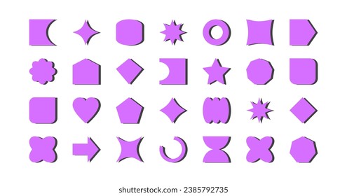 Abstract geometric shape, retro figure, graphic modern simple vector icon, neon vibrant basic form, sticker geometry set isolated on white background. Cute futuristic illustration
