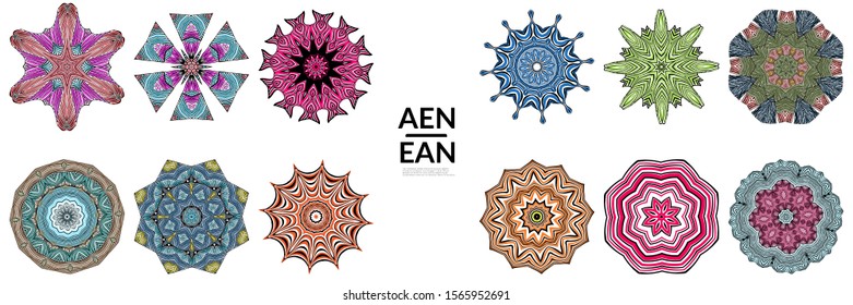 Abstract geometric shape with roughly hand drawn black lines and colored stripes. Striped symmetrical geometrical symbol. Vector isolated on white. Properly grouped for black outline and colored part.