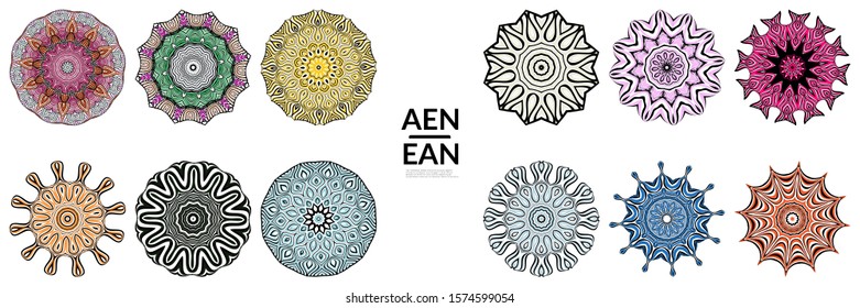 Abstract geometric shape with roughly hand drawn black lines and colored stripes. Striped symmetrical geometrical symbol. Vector isolated on white. Properly grouped for black outline and colored part.