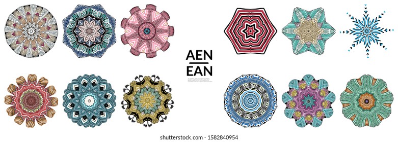 Abstract geometric shape with roughly hand drawn black lines and colored stripes. Striped symmetrical geometrical symbol. Vector isolated on white. Properly grouped for black outline and colored part.