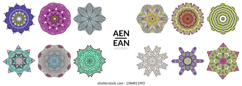 Abstract geometric shape with roughly hand drawn black lines and colored stripes. Striped symmetrical geometrical symbol. Vector isolated on white. Properly grouped for black outline and colored part.