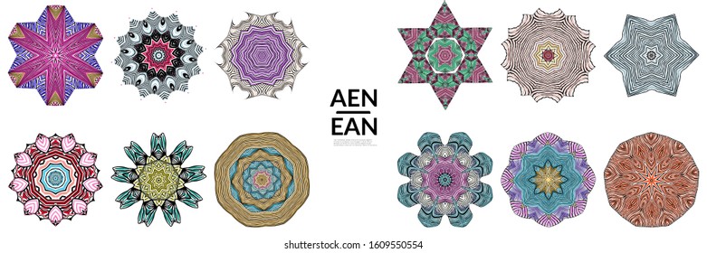 Abstract geometric shape with roughly hand drawn black lines and colored stripes. Striped symmetrical geometrical symbol. Vector isolated on white. Properly grouped for black outline and colored part.