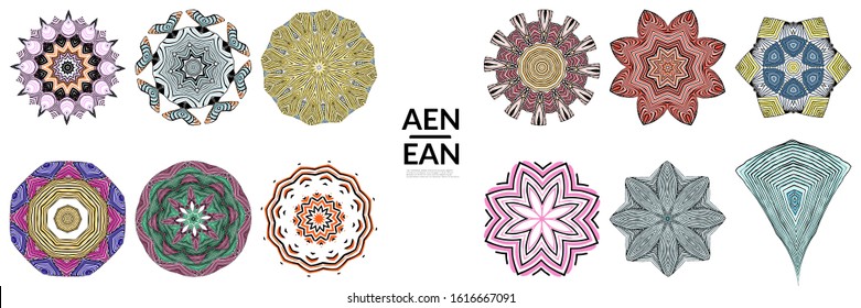 Abstract geometric shape with roughly hand drawn black lines and colored stripes. Striped symmetrical geometrical symbol. Vector isolated on white. Properly grouped for black outline and colored part.