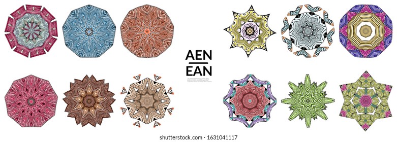 Abstract geometric shape with roughly hand drawn black lines and colored stripes. Striped symmetrical geometrical symbol. Vector isolated on white. Properly grouped for black outline and colored part.