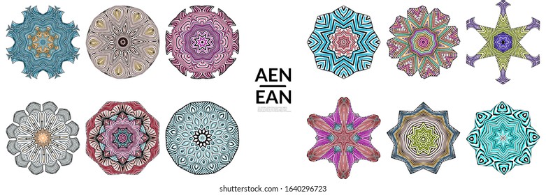 Abstract geometric shape with roughly hand drawn black lines and colored stripes. Striped symmetrical geometrical symbol. Vector isolated on white. Properly grouped for black outline and colored part.