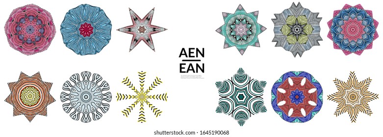 Abstract geometric shape with roughly hand drawn black lines and colored stripes. Striped symmetrical geometrical symbol. Vector isolated on white. Properly grouped for black outline and colored part.