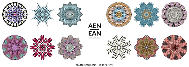 Abstract geometric shape with roughly hand drawn black lines and colored stripes. Striped symmetrical geometrical symbol. Vector isolated on white. Properly grouped for black outline and colored part.