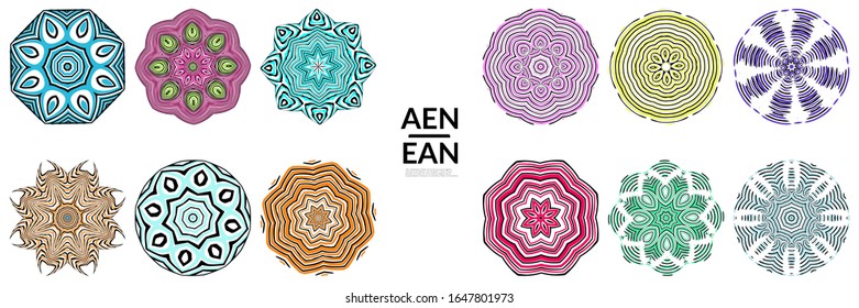 Abstract geometric shape with roughly hand drawn black lines and colored stripes. Striped symmetrical geometrical symbol. Vector isolated on white. Properly grouped for black outline and colored part.