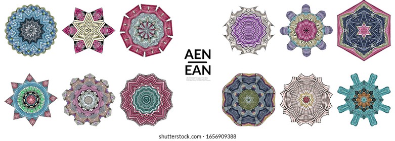 Abstrakte geometrische Form mit grob handgezeichneten schwarzen Linien und farbigen Streifen. Streifen symmetrisches geometrisches Symbol. Vektorillustration einzeln auf Weiß. Richtig gruppiert für schwarze Umrisse und farbige Teile.