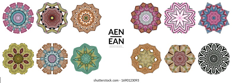 Abstrakte geometrische Form mit grob handgezeichneten schwarzen Linien und farbigen Streifen. Streifen symmetrisches geometrisches Symbol. Vektorillustration einzeln auf Weiß. Richtig gruppiert für schwarze Umrisse und farbige Teile.