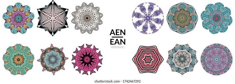 Abstract geometric shape with roughly hand drawn black lines and colored stripes. Striped symmetrical geometrical symbol. Vector isolated on white. Properly grouped for black outline and colored part.
