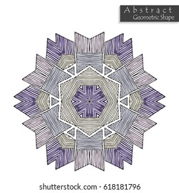 Abstract geometric shape roughly hand drawn. Striped symmetrical geometrical symbol. Vector icon isolated on white. Tribal ethnic pattern design element.
