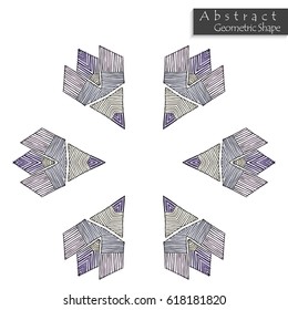 Abstract geometric shape roughly hand drawn. Striped symmetrical geometrical symbol. Vector icon isolated on white. Tribal ethnic pattern design element.