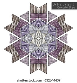 Abstract geometric shape roughly hand drawn. Striped symmetrical geometrical symbol. Vector icon isolated on white. Tribal ethnic pattern design element.