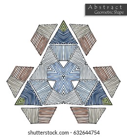 Abstract geometric shape roughly hand drawn. Striped symmetrical geometrical symbol. Vector icon isolated on white. Tribal ethnic pattern design element.