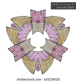 Abstract geometric shape roughly hand drawn. Striped symmetrical geometrical symbol. Vector icon isolated on white. Tribal ethnic pattern design element.
